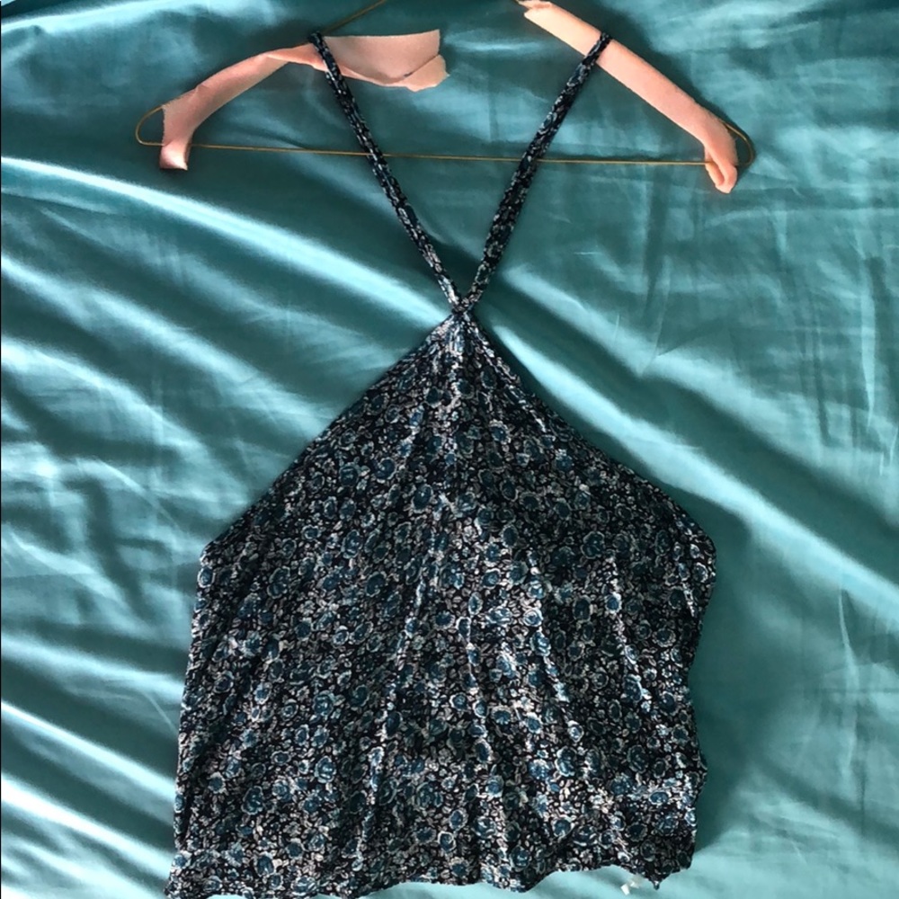 Blue Flowered crop top -triangle neckline